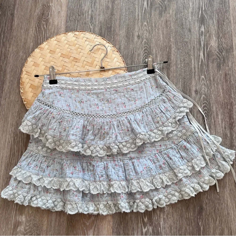 Loveshackfancy bara blue tiered ruffled mini skirt - Picture 4 of 12